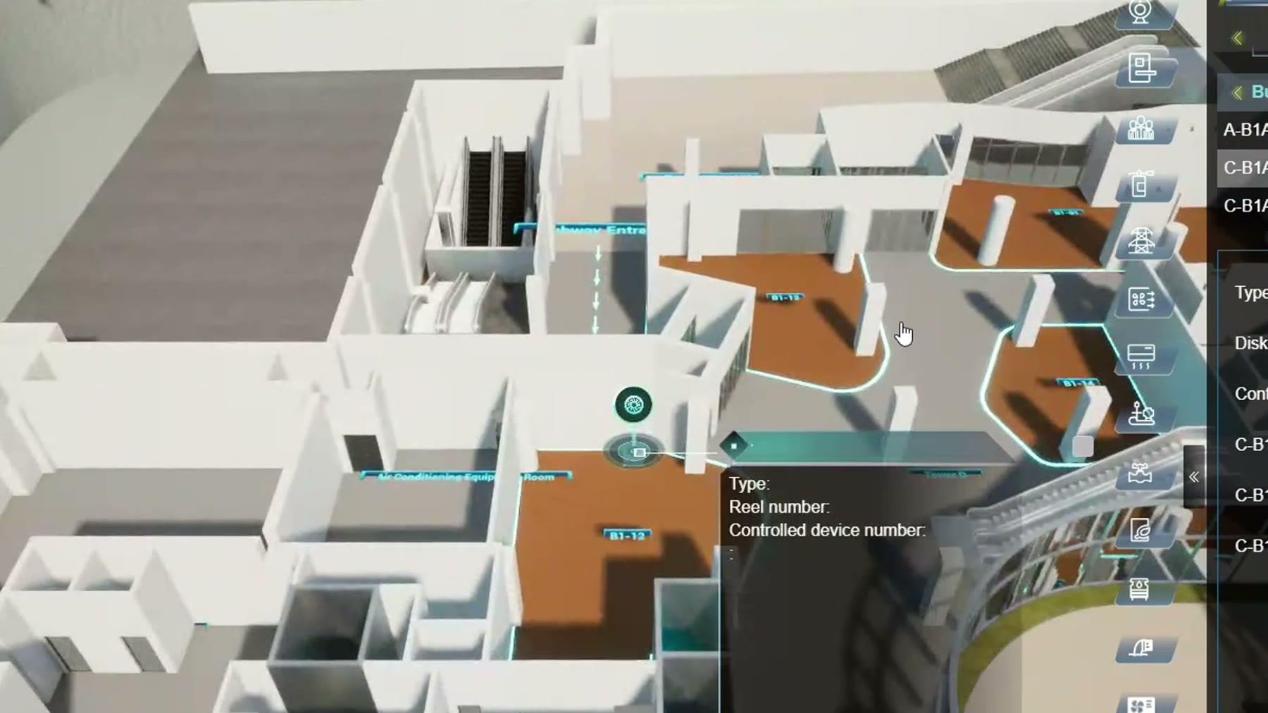 Delivered smart-building Digital Twin view showing a navigable building model and connected equipment context